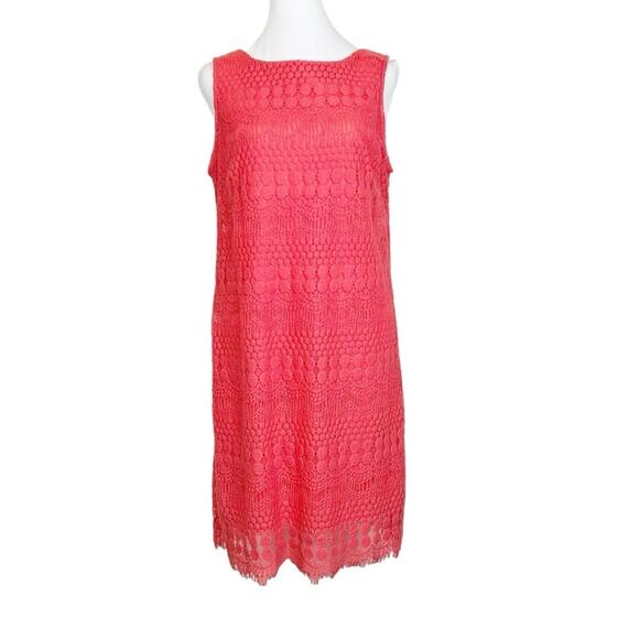 Ronni Nicole Dress Womens Size 6 Coral Lined Lace Sheath Sleeveless Delicate - Picture 1 of 7